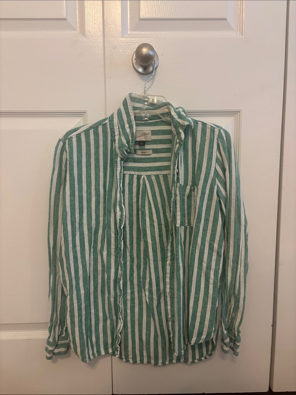Universal Thread Green and White Striped Button-Down Shirt